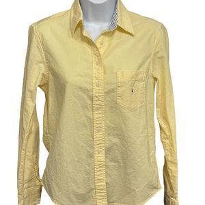 Tommy Hilfiger Fitted Women’s Size 4 Button Up Logo Shirt Yellow Long Sleeve S